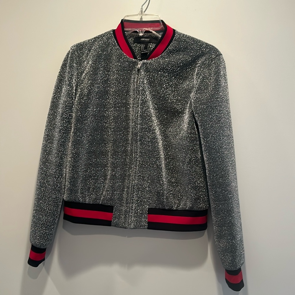 Forever 21 varsity style jacket. Beautiful sparkling soft jacket. Size small.